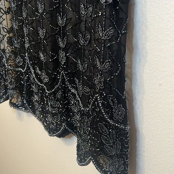Cote D' Azur Evening Vintage Womens Beaded 100% Silk Sheer Blouse Large Black - Picture 6 of 10